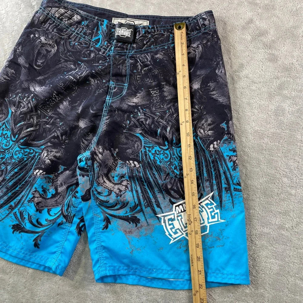 MMA Elite Board Shorts Mens Medium Black Blue Lion Y2K MMA Fighting Training